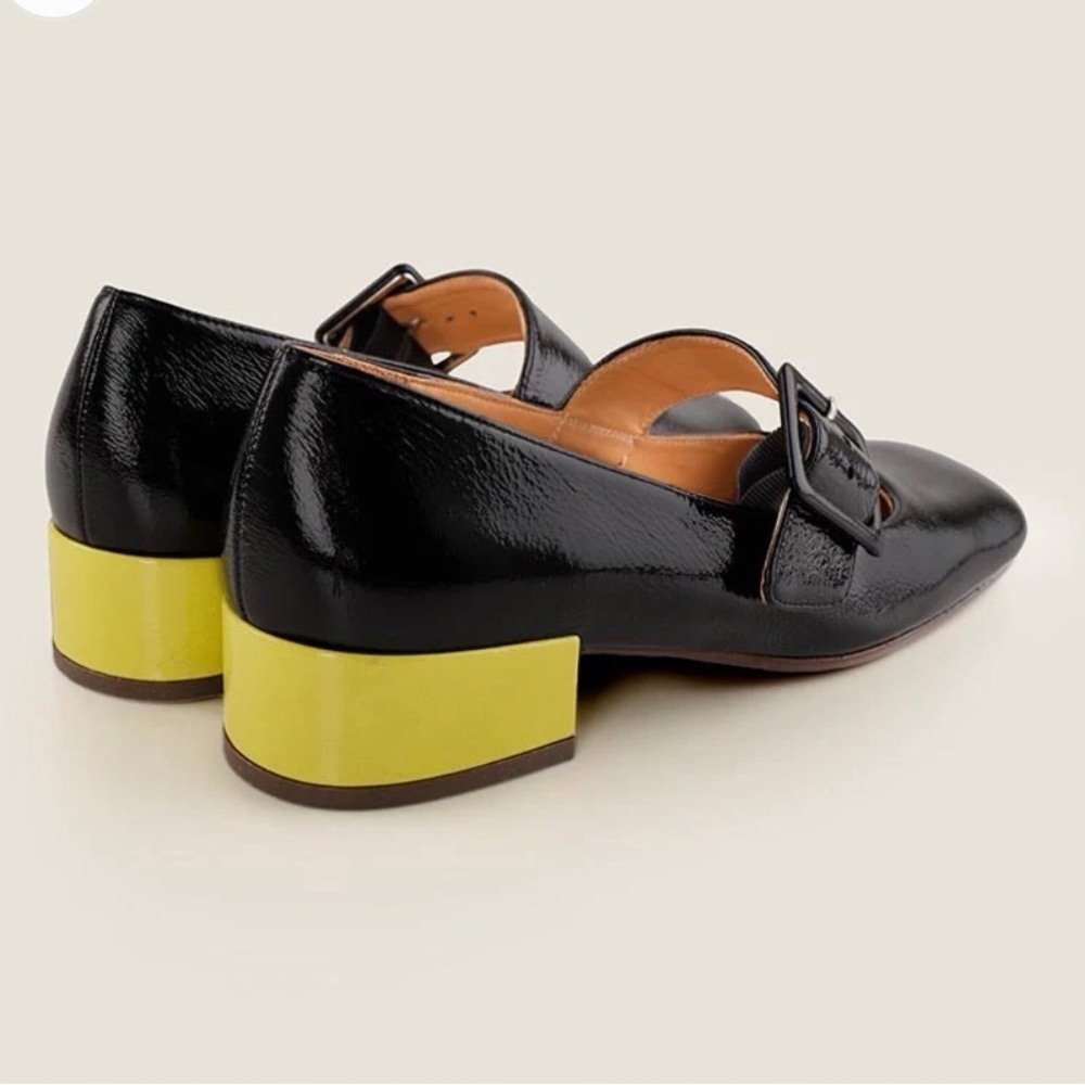 Chie Mihara black leather yellow block heel Mary Janes luxury made in Spain - Picture 3 of 10